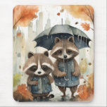 Cute Raccoons in the Rain Mouse Pad<br><div class="desc">Cute Raccoons in the Rain holding an umbrella</div>