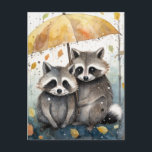 Cute Raccoons in the Rain Postcard<br><div class="desc">Cute Raccoons in the Rain holding an umbrella</div>