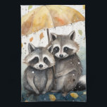 Cute Raccoons in the Rain Tea Towel<br><div class="desc">Cute Raccoons in the Rain holding an umbrella</div>