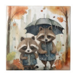 Cute Raccoons in the Rain Tile<br><div class="desc">Cute Raccoons in the Rain holding an umbrella</div>