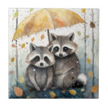 Cute Raccoons in the Rain Tile<br><div class="desc">Cute Raccoons in the Rain holding an umbrella</div>