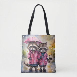Cute Raccoons in the Rain Tote Bag