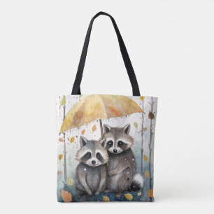 Cute Raccoons in the Rain Tote Bag