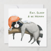 Cute Raccoons Merry Christmas Greeting Card