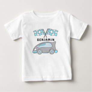 Cute Race Car and Flags Baby Boy Name T-Shirt