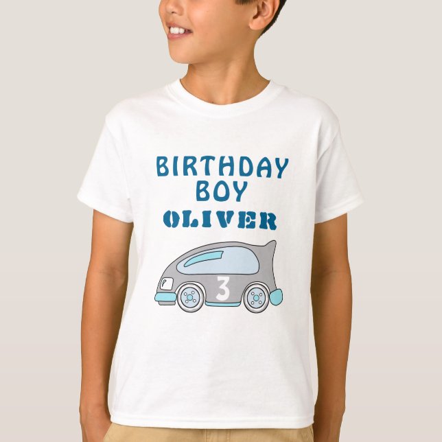 Cute Race Car Blue Birthday Boy Guest of Honour T-Shirt (Front)
