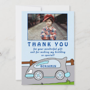 Cute Race Car Blue Birthday Thank you Photo