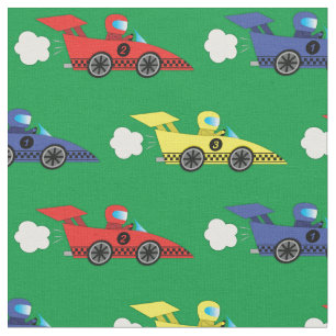 Cute Race Cars Vehicles Kids Boys Room Decor Green Fabric