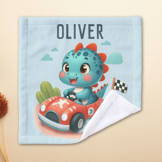 Cute Racer Dino Driving a Fast Car Wash Cloth (Creator Uploaded)