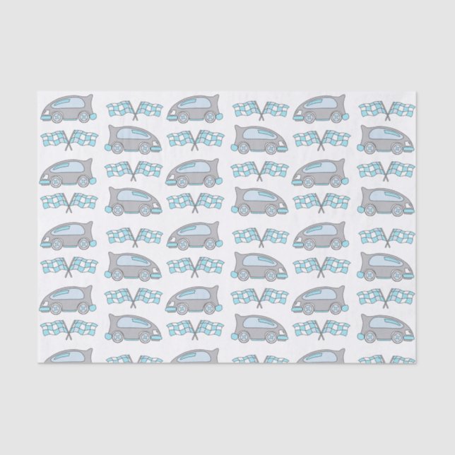 Cute Racing Cars and Flags Kids Pattern Tissue Paper (Front)