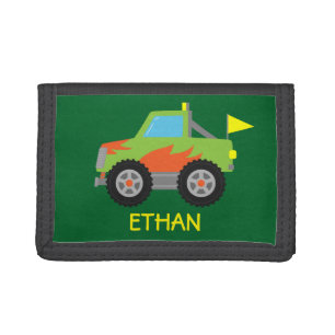 Cute Racing Green Monster Truck for Boys Trifold Wallet