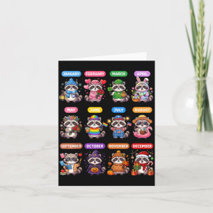 Cute Racoon 12 Month Calendar St.patrick Halloween Card