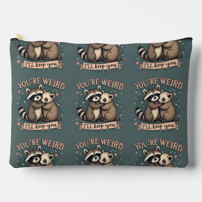 Cute Racoon and Ferret Hug with Funny Quote Accessory Pouch (Front)