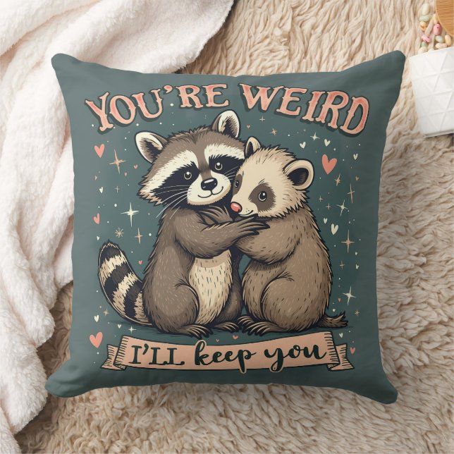 Cute Racoon and Ferret Hug with Funny Quote Cushion (Blanket)