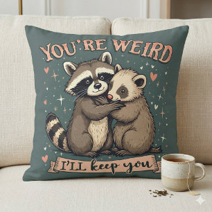 Cute Racoon and Ferret Hug with Funny Quote Cushion