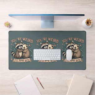 Cute Racoon and Ferret Hug with Funny Quote Desk Mat