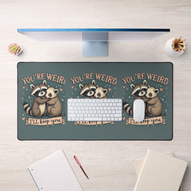 Cute Racoon and Ferret Hug with Funny Quote Desk Mat (Office 1)