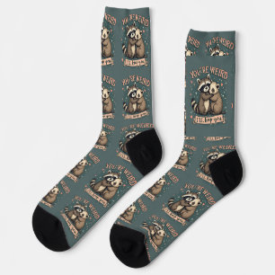 Cute Racoon and Ferret Hug with Funny Quote Socks