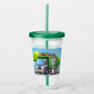 Cute racoon and "food" truck acrylic tumbler