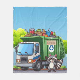 Cute racoon and "food" truck fleece blanket
