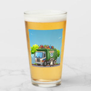 Cute racoon and "food" truck glass