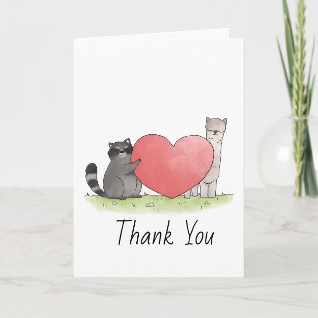 Cute Racoon and Llama Thank You Card (Front)