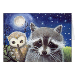 Cute Racoon and Owl Fantasy Art