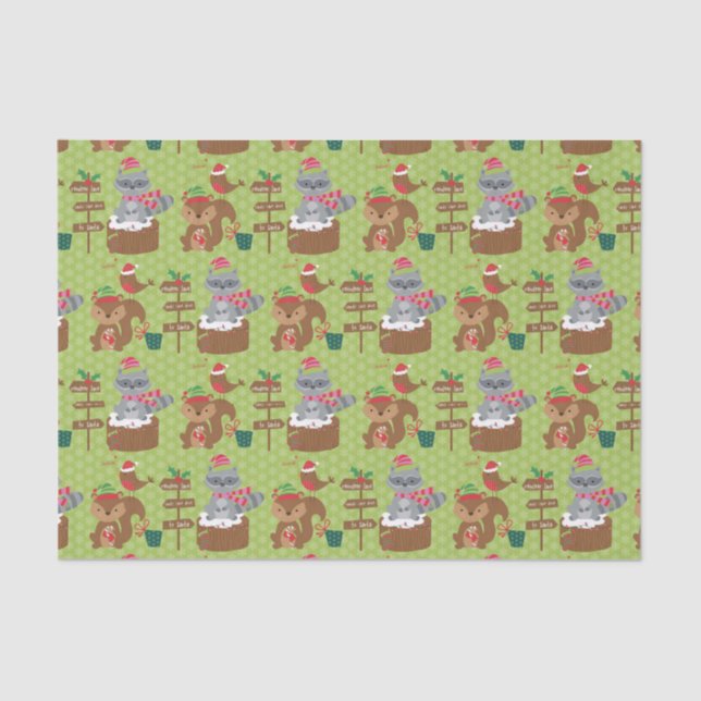 Cute Racoon and Squirrel with Snowflakes Tissue Paper (Front)