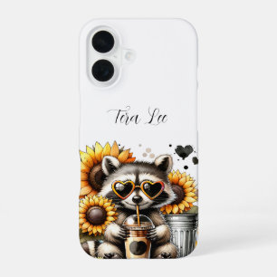 Cute Racoon and Sunflowers iPhone 16 Case