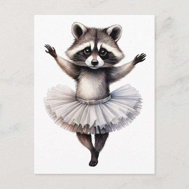 Cute racoon ballerina dancing ballet holiday postcard (Front)