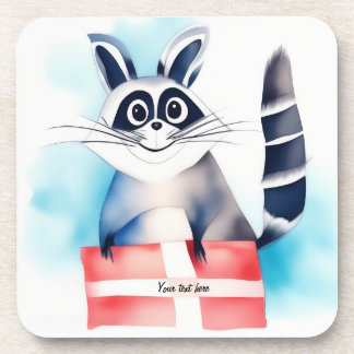 Cute racoon birthday gift coaster
