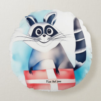 Cute racoon birthday gift round cushion