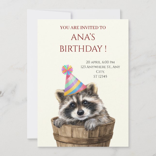 Cute Racoon Birthday Party Invitation  (Front)