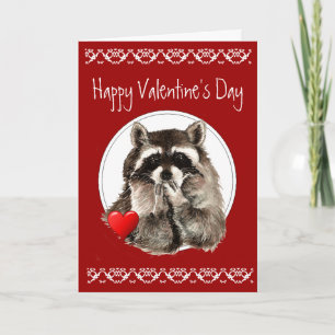 Cute Racoon Blowing Kisses for your Valentine Holiday Card