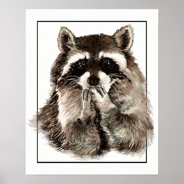 Cute Racoon Blowing Kisses Fun art Poster (Front)