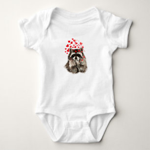 Cute Racoon Blowing Kisses Love Hearts Baby Bodysuit