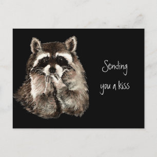 Cute Racoon Blowing Kisses Sending a Kiss Fun Postcard
