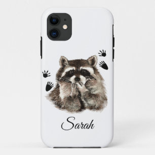 Cute Racoon Blowing KKisses Footprints Animal Art Case-Mate iPhone Case