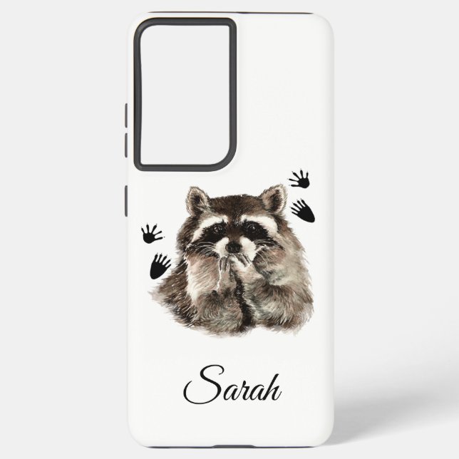 Cute Racoon Blowing KKisses Footprints Animal Art Samsung Galaxy S21 Ultra Case (Back)