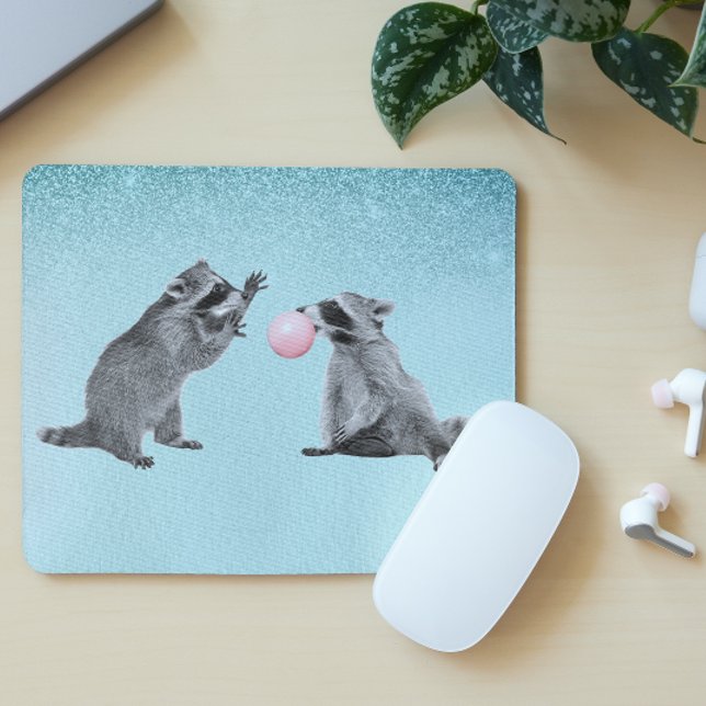 Cute Racoon Blue  Bubble Gum Mouse Pad (Creator Uploaded)