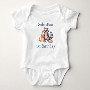 Cute Racoon Boy 1st Birthday Party Custom Baby Bodysuit