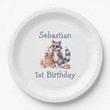 Cute Racoon Boy 1st Birthday Party Custom