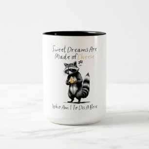 Cute Racoon Brie Pun Sweet Cheese Food Saying Two-Tone Coffee Mug