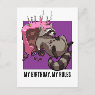 Cute Racoon Character My Birthday My Rules Cake Postcard