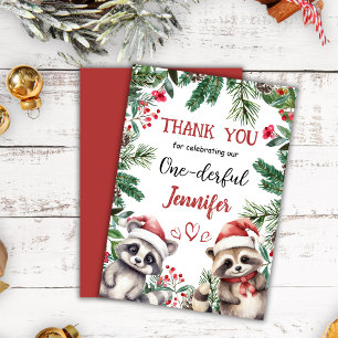 Cute Racoon Christmas 1° Birthday Thank You Card