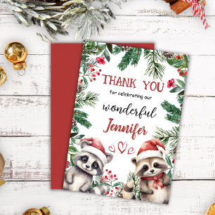 Cute Racoon Christmas 2° Birthday Thank You Card