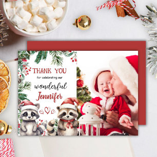 Cute Racoon Christmas 2nd Birthday Thank You Card