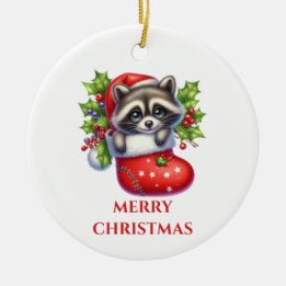 Cute Racoon Christmas Ceramic Tree Decoration