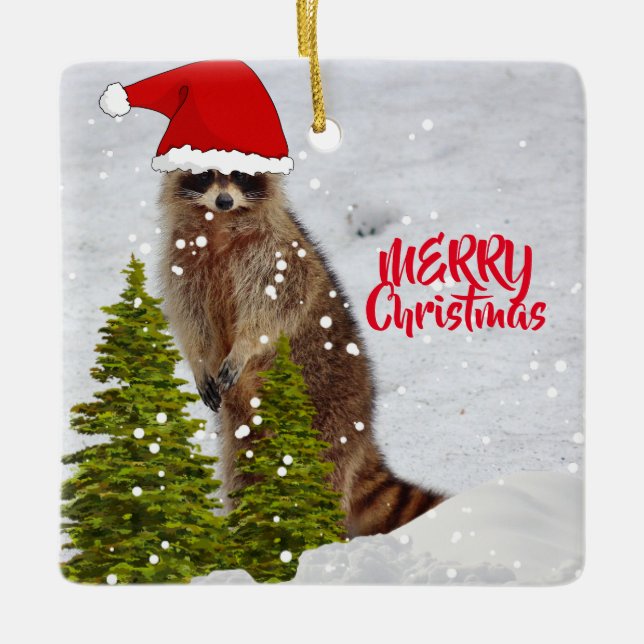 Cute Racoon Christmas Tree Ornament (Front)