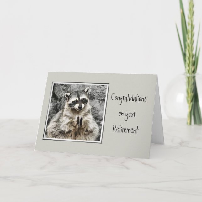 Cute Racoon Clapping Fun Retirement  Card (Front)